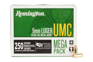Remington Ammunition UMC 9mm Luger 115 gr Full Metal Jacket is boxer primed with brass casing